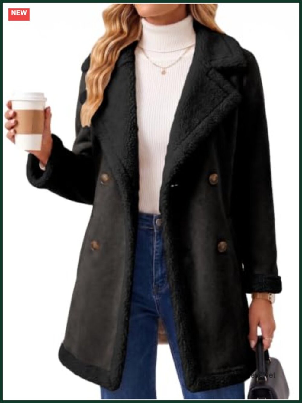 Faux Suede Mid-Length Shearling Coat Double Breasted Fleece Lined Women